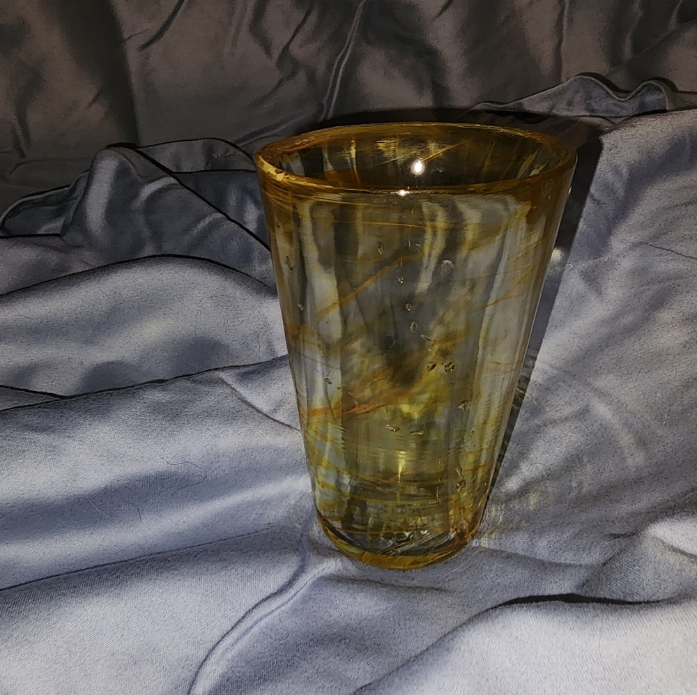 Vintage hand-blown leaded yellow and clear swirled glass